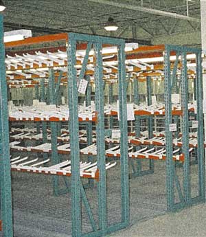 A custom steel V-Belt rack for an automotive part warehouse.